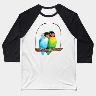 Lovebirds Wearing Face Masks Watercolor Baseball T-Shirt